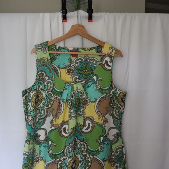 Sunny Leigh Linen Sheath Women Sz 16 Floral GreenYellowBlue Midi Sleeveless - Picture 10 of 16